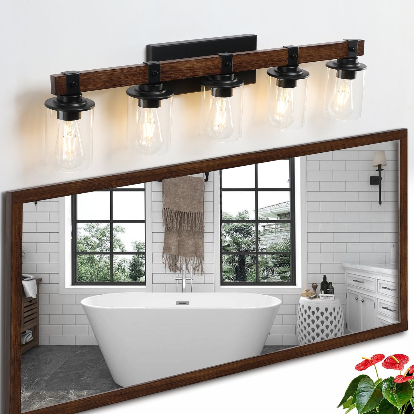 (Same as W1340p155972/L1015-5) 5-Lights Farmhouse Vanity Lights Fixture Rustic Bathroom Light Fixture Bathroom Sconce(Wi