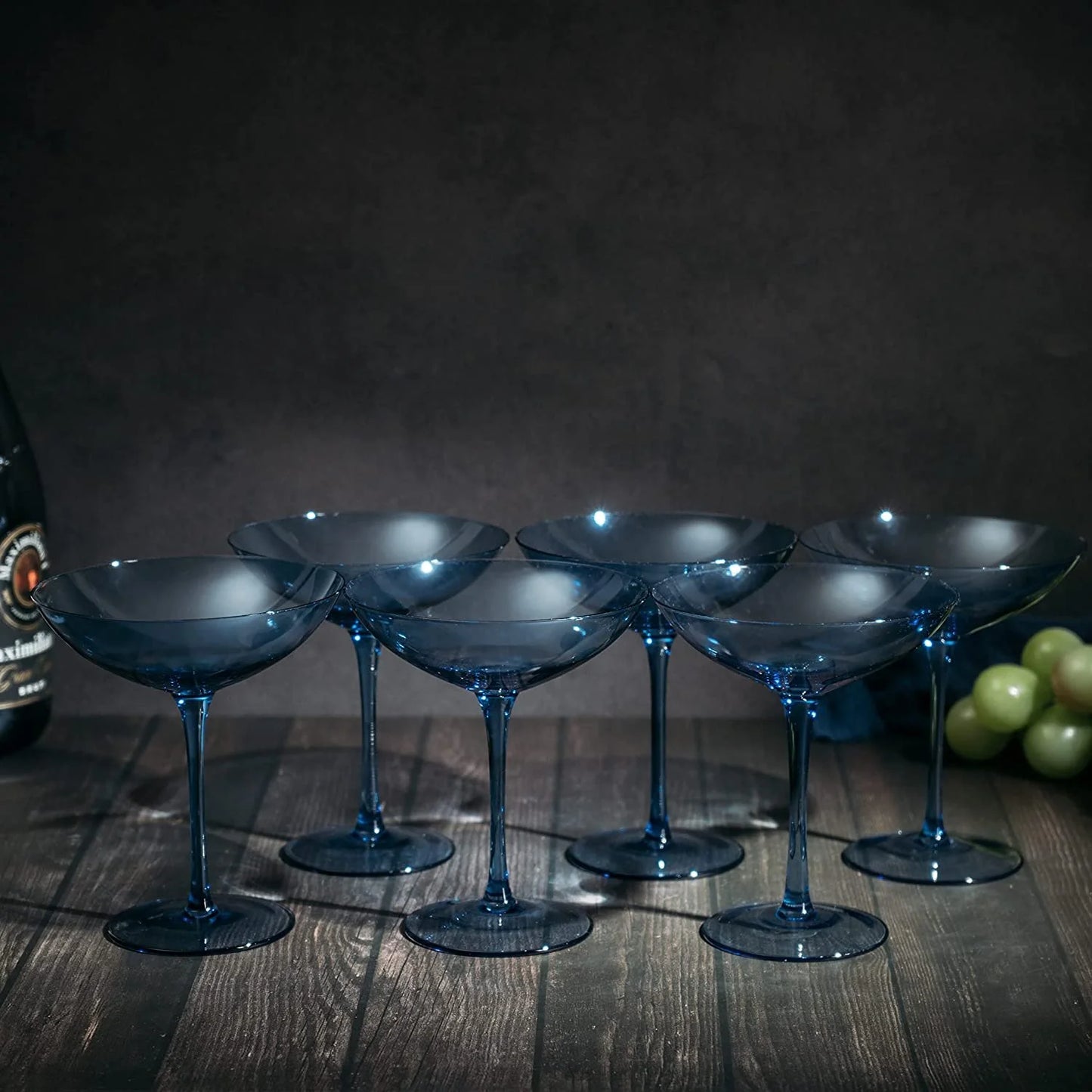 Cobalt Blue Colored Champagne Coupe Glasses 12oz Set of 6 by The Wine Savant - Toasting Glasses, Wedding Party Champagne Cocktail Blue Champagne Colored Glasses Prosecco, Mimosa, Home Bar Glassware