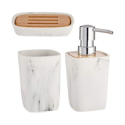 Bath Set White Brown Plastic Bamboo