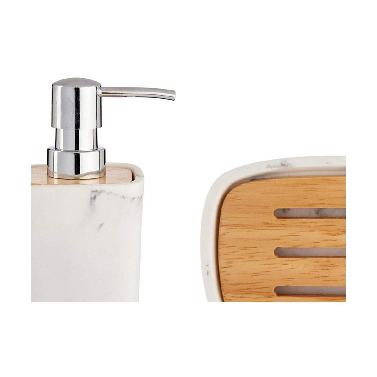 Bath Set White Brown Plastic Bamboo