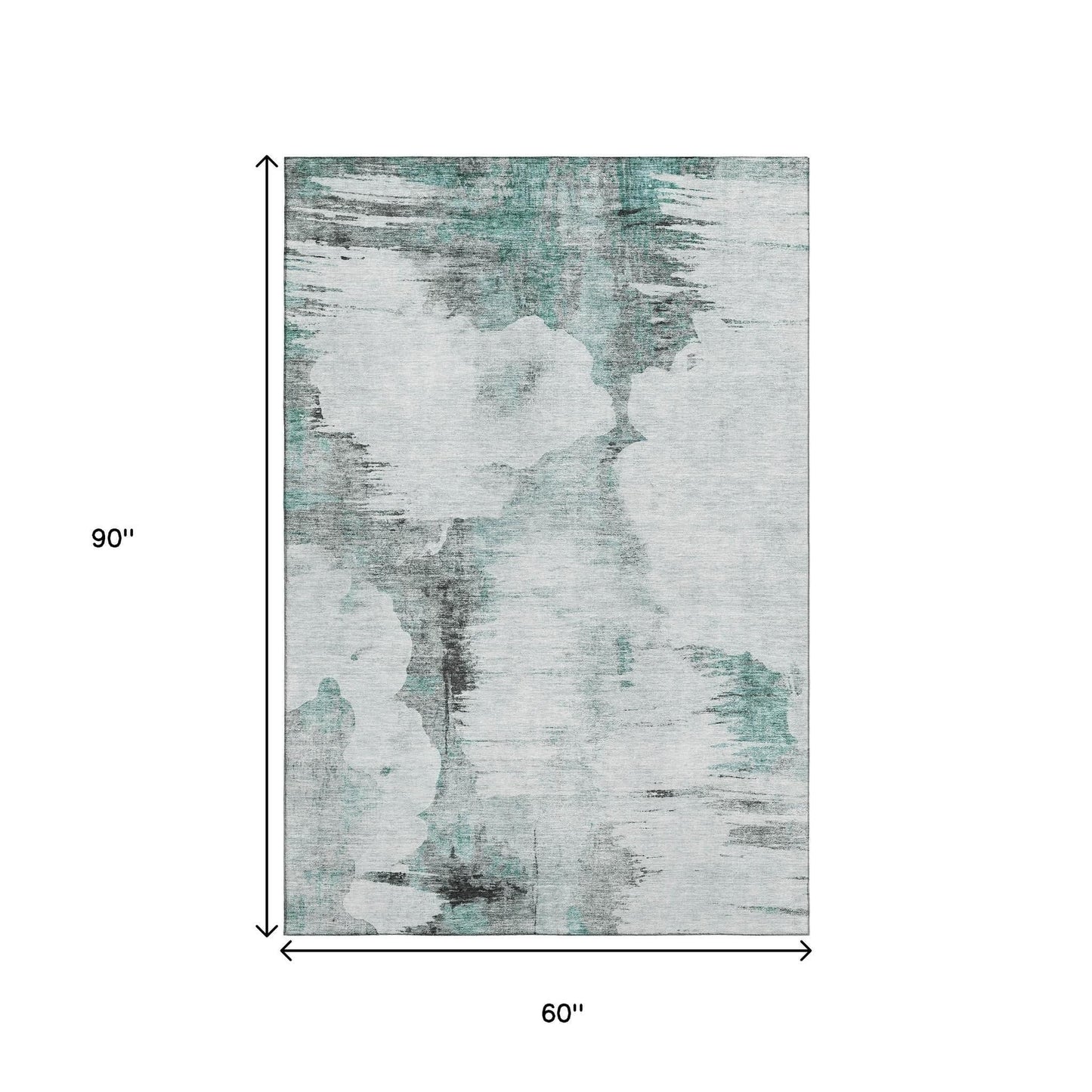 5' X 8' Teal Gray and Ivory Abstract Washable Area Rug with UV Protection