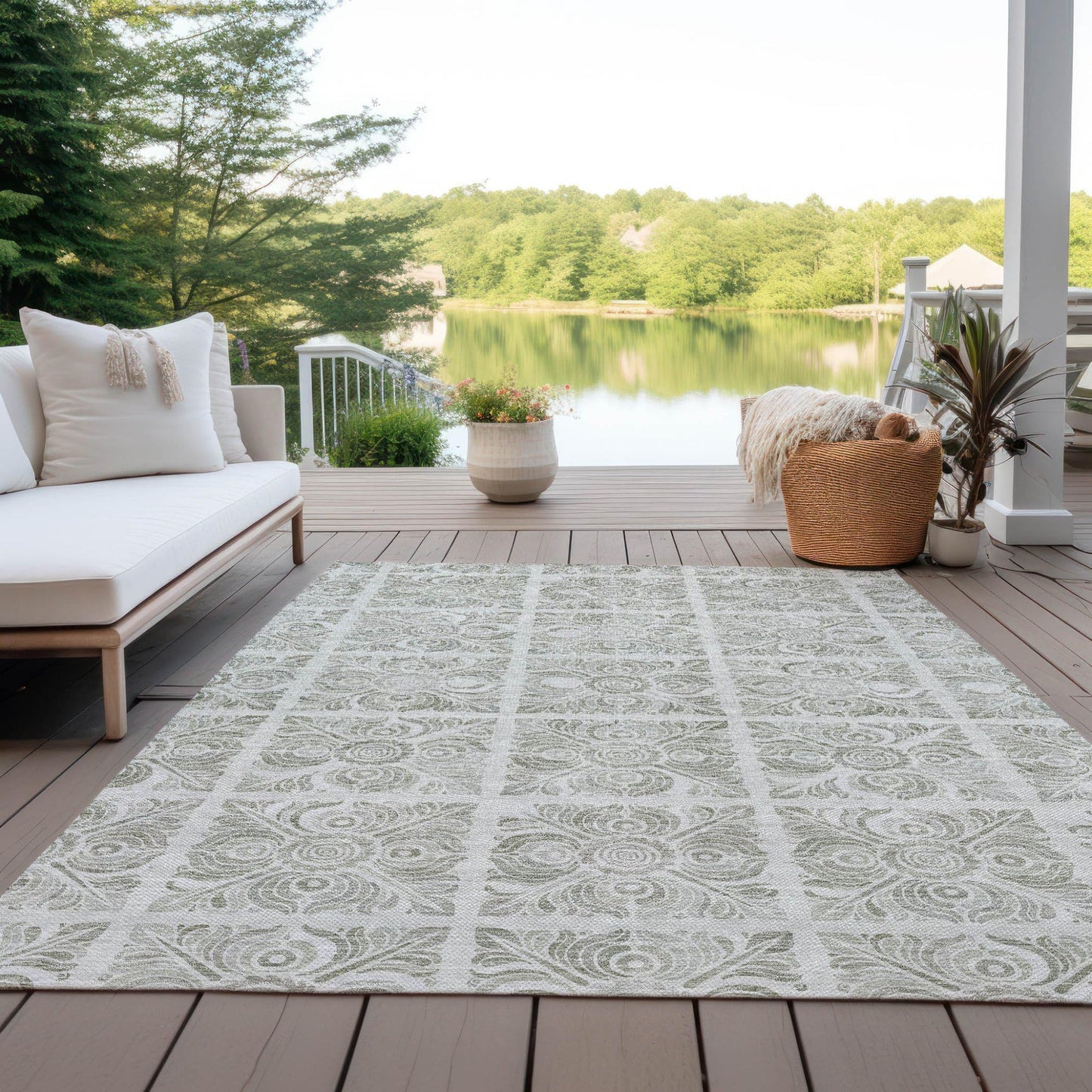 5' X 8' Taupe Beige and Tan Medallion Washable Indoor Outdoor Area Rug