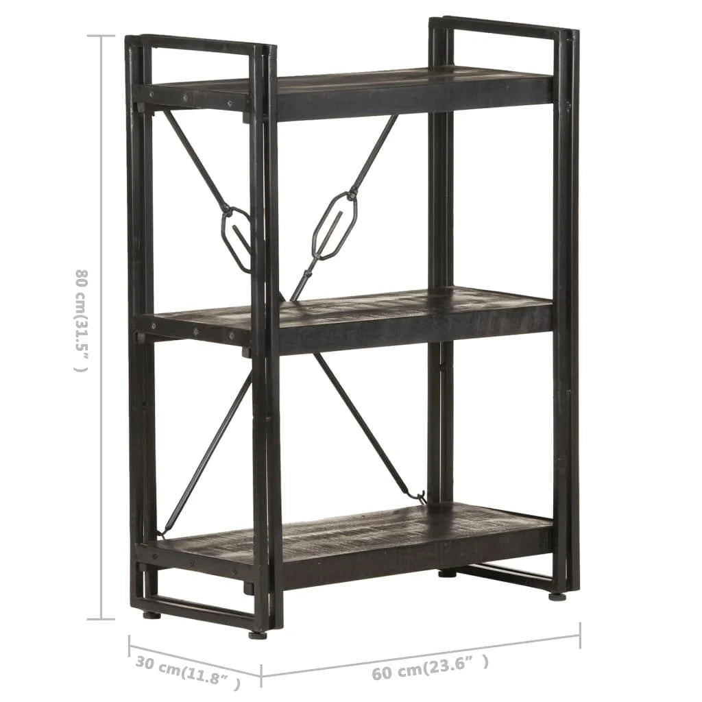 vidaXL 3-Tier Bookcase Black 23.6"x11.8"x31.5" Solid Mango Wood