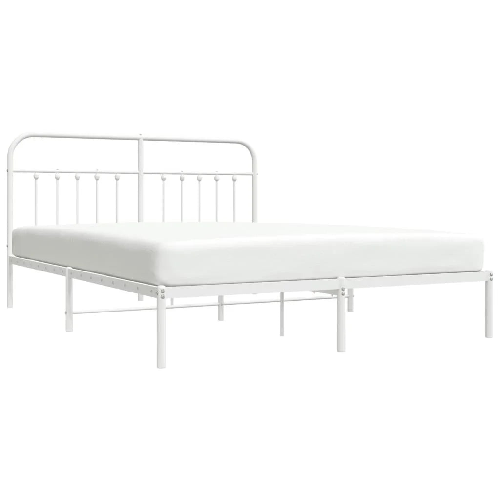 vidaXL Metal Bed Frame with Headboard White 72"x83.9" California King