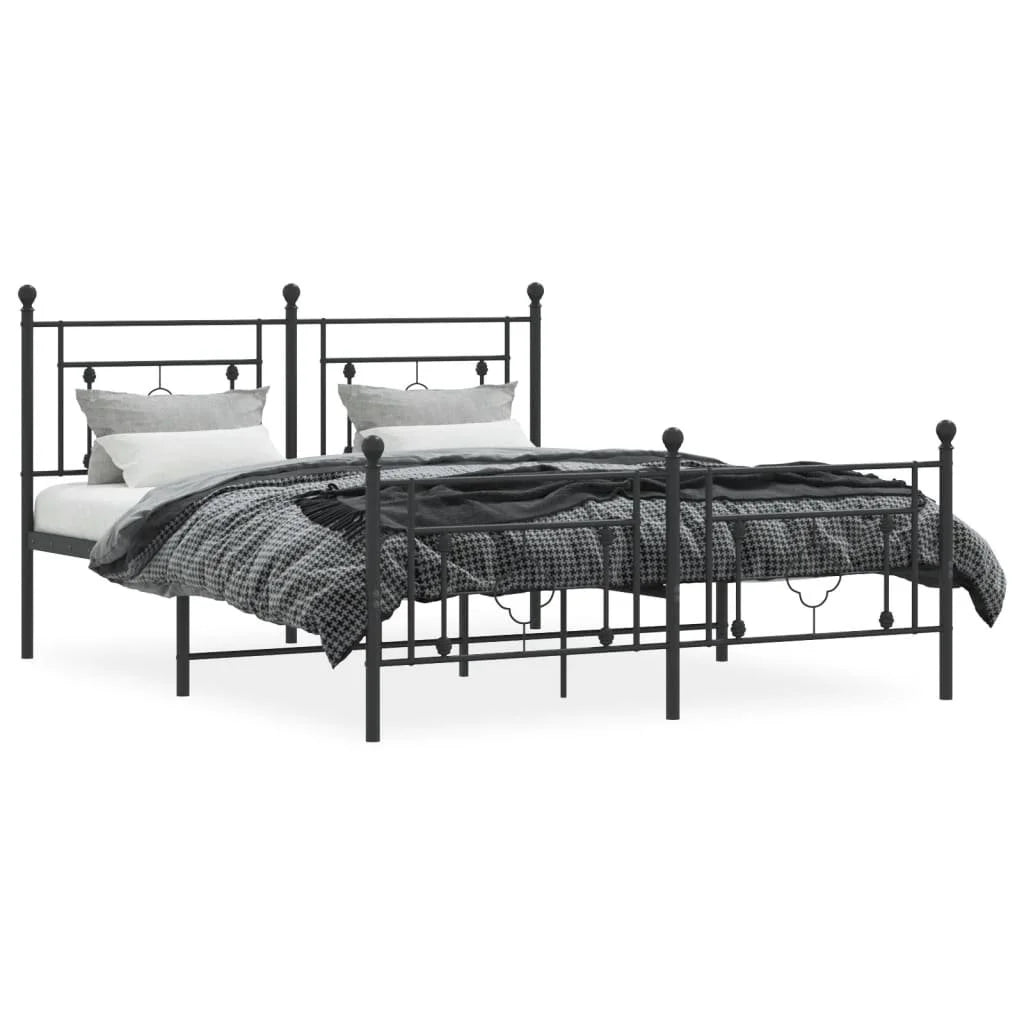 vidaXL Metal Bed Frame with Headboard and Footboard Black 59.1"x78.7"