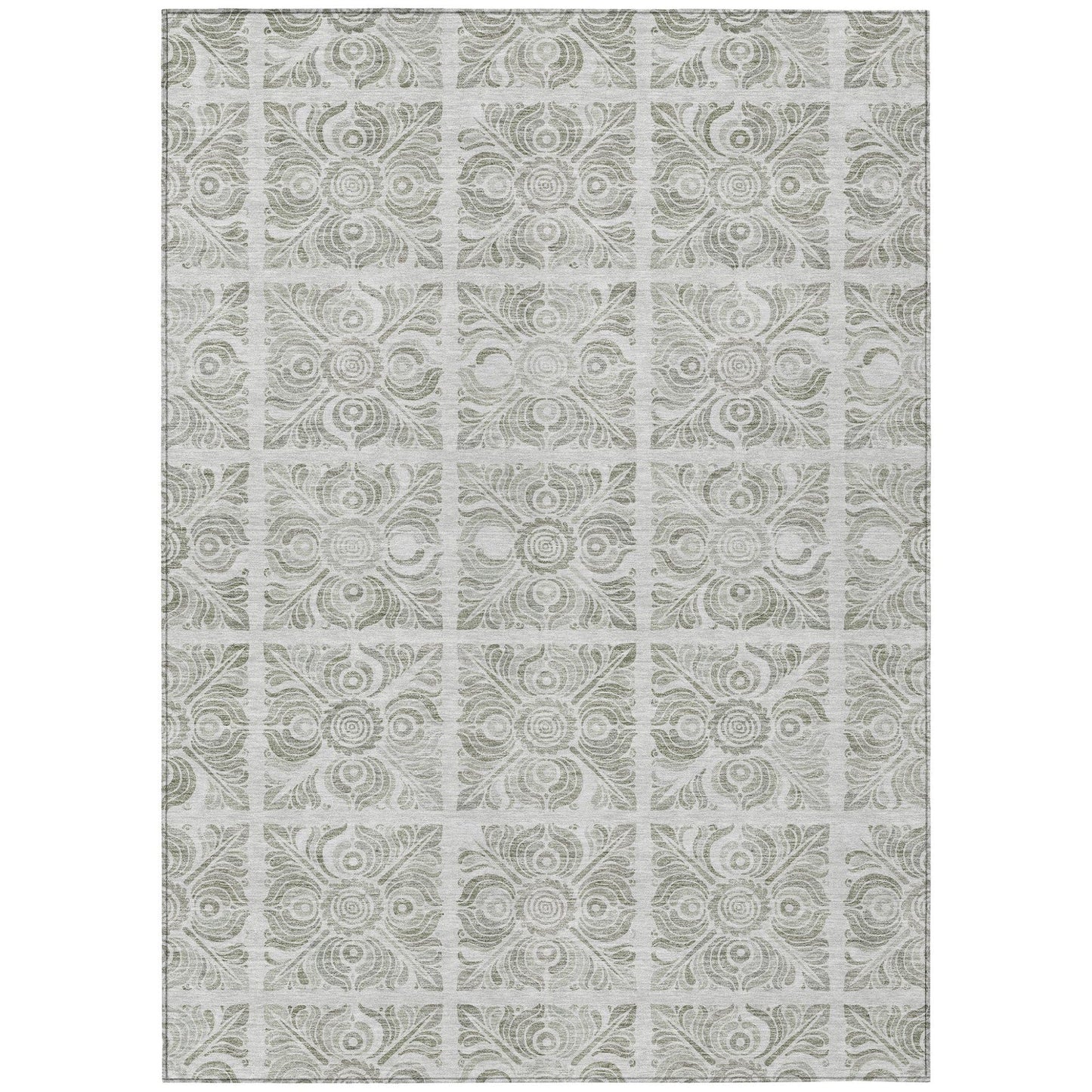 5' X 8' Taupe Beige and Tan Medallion Washable Indoor Outdoor Area Rug