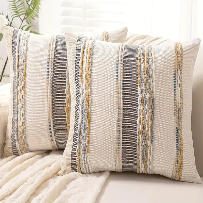 Boho Striped Chenille Throw Pillowcases