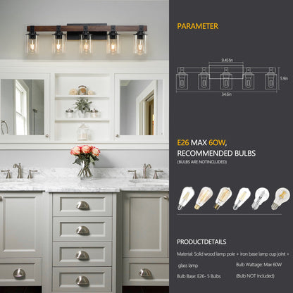 (Same as W1340p155972/L1015-5) 5-Lights Farmhouse Vanity Lights Fixture Rustic Bathroom Light Fixture Bathroom Sconce(Wi