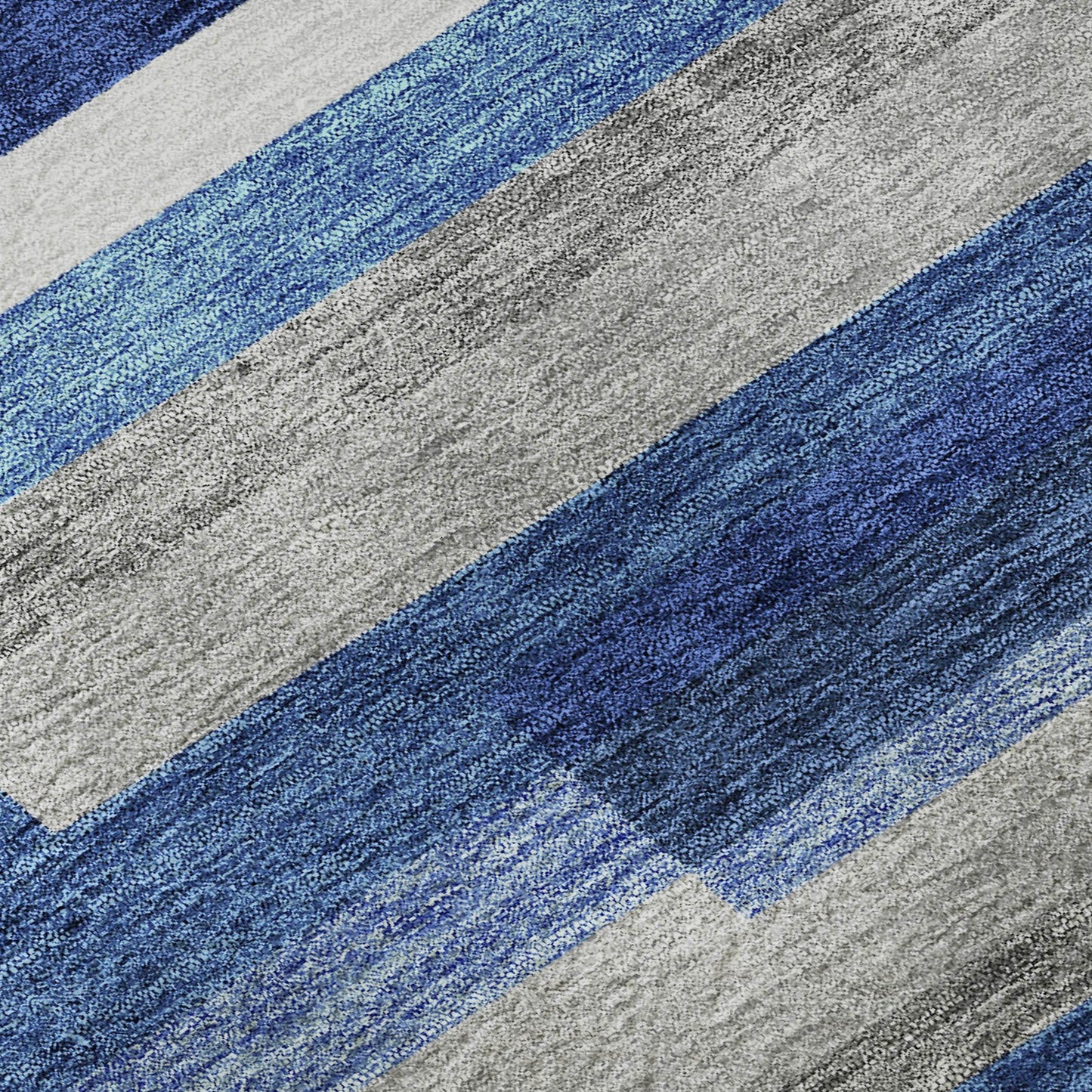 5' X 8' Blue Gray and Ivory Striped Washable Area Rug with UV Protection