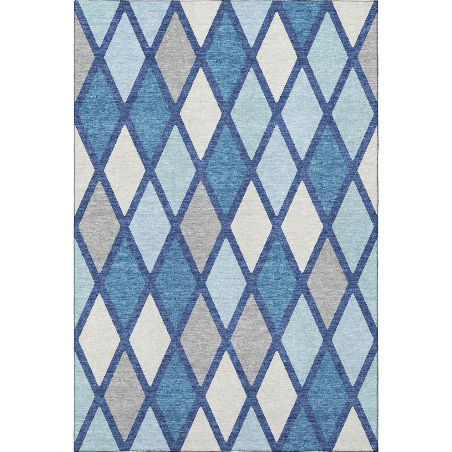 3' X 5' Navy Blue and Ivory Geometric Washable Area Rug with UV Protection