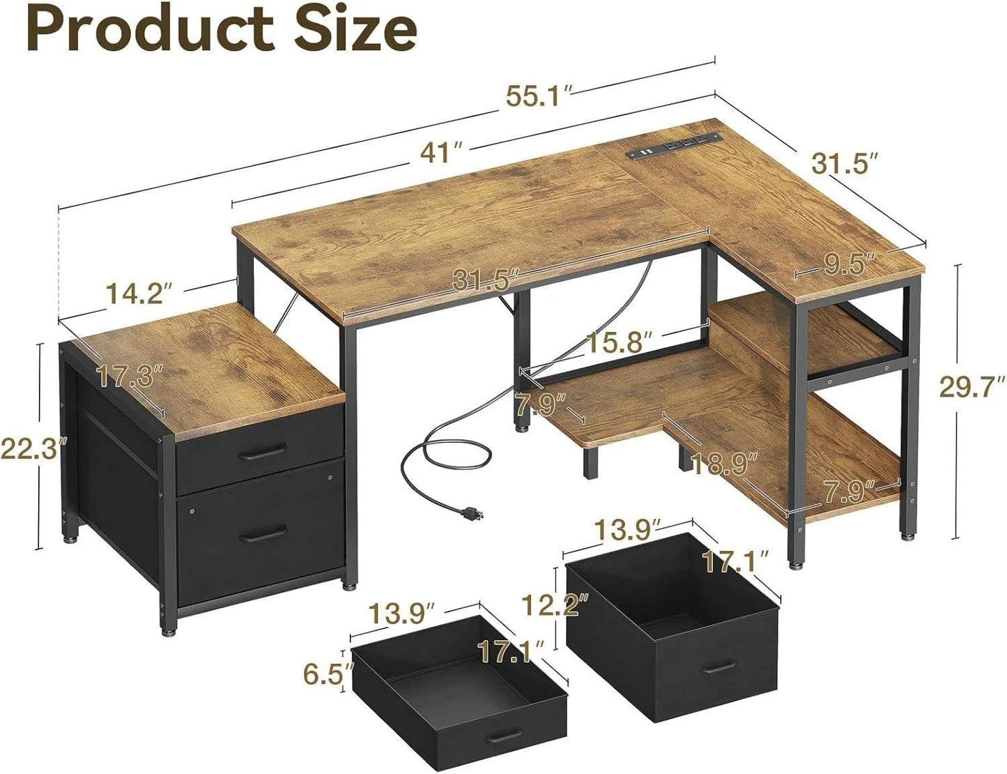 L Shaped Desk With Drawers Industrial Grade Cabinet