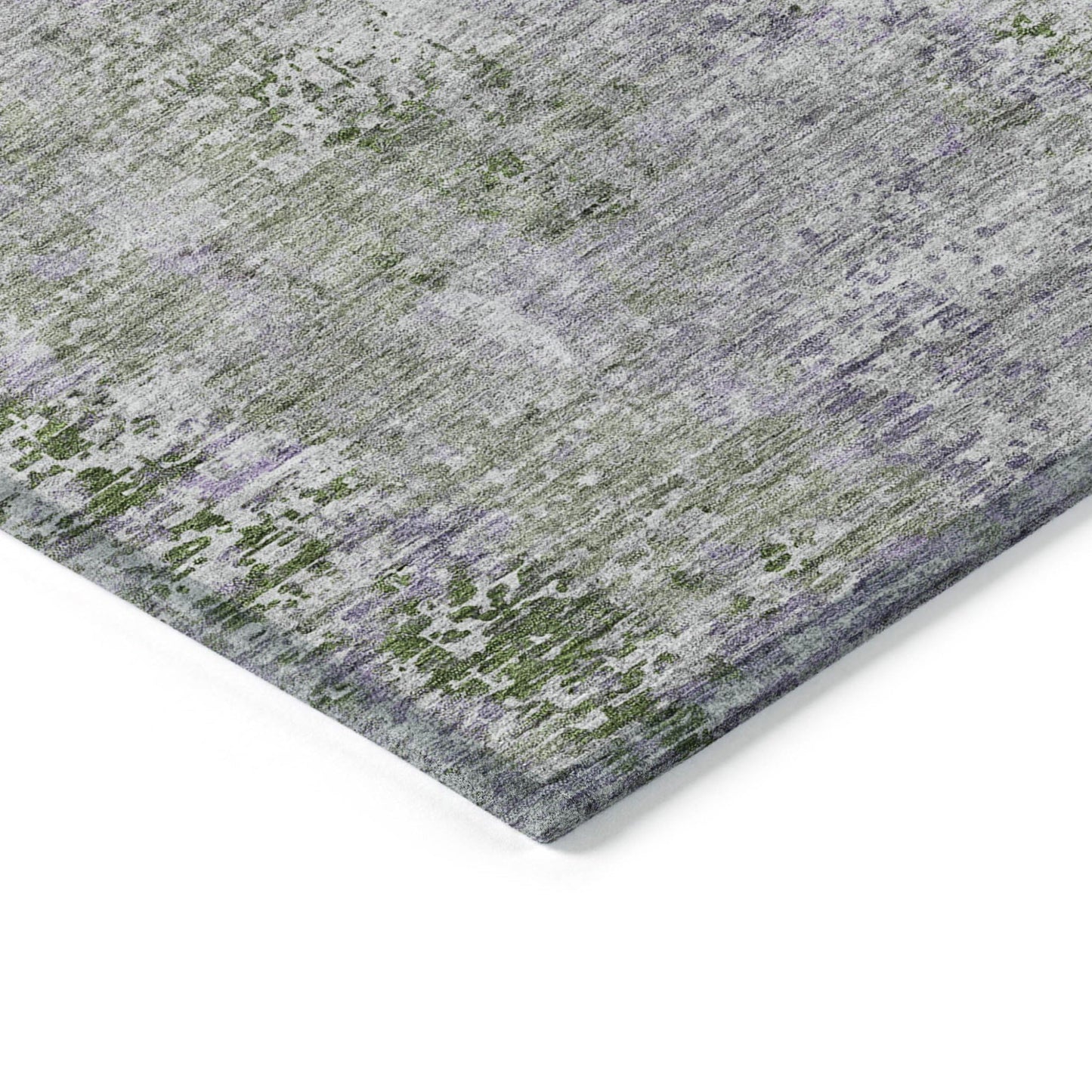 5' X 8' Olive Green and Gray Abstract Washable Indoor Outdoor Area Rug