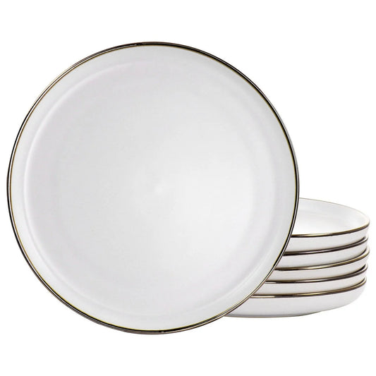 Elama Arthur 6 Piece Stoneware Dinner Plate Set in Matte White with Gold Rim