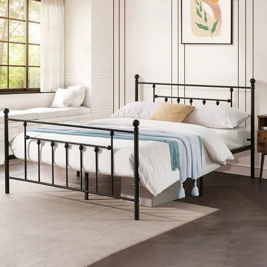 Full size Vintage Style Black Metal Platform Bed Frame with Headboard Footboard