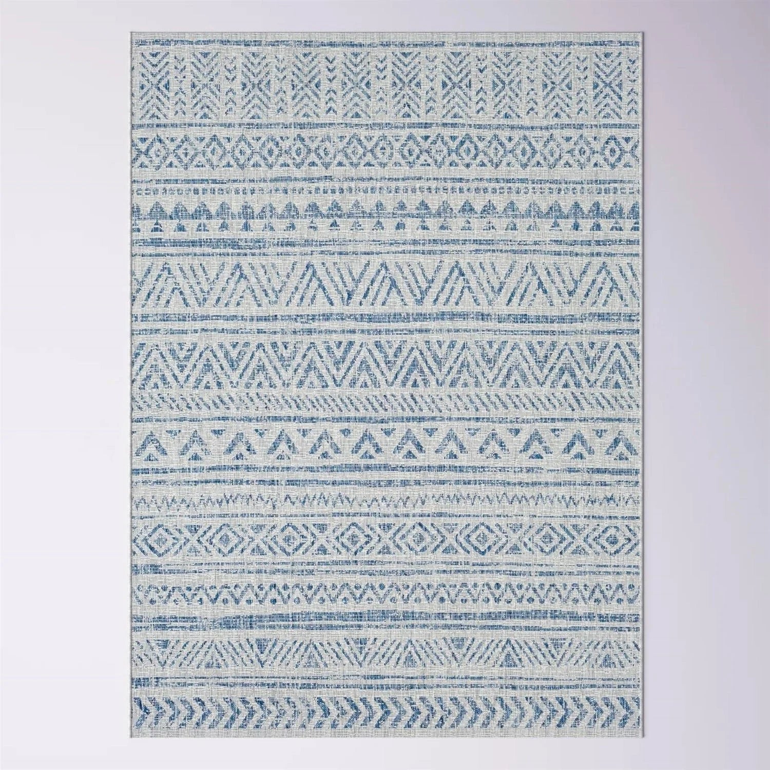 4 ft. x 6 ft. Blue Grey Chevron Coastal Boho Style Indoor Outdoor Area Rug - Puck's Home Store