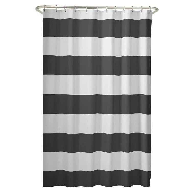 72 x 70 inch Polyester Grey White Nautical Ocean Beach Striped Shower Curtain