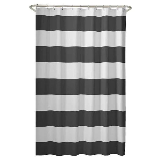 72 x 70 inch Polyester Grey White Nautical Ocean Beach Striped Shower Curtain