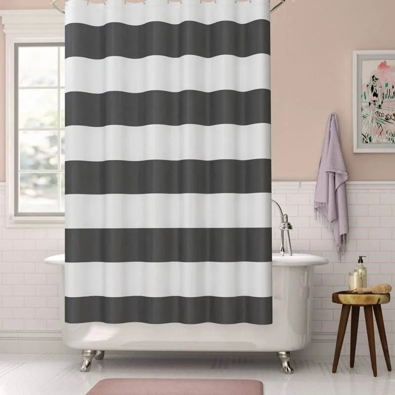 72 x 70 inch Polyester Grey White Nautical Ocean Beach Striped Shower Curtain