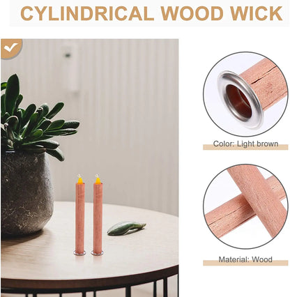 8pcs Wooden Candle Wicks Round Tube Smokeless Candle Cores Replacement