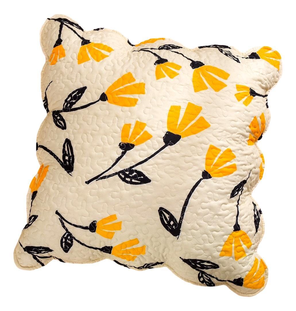 DaDa Bedding Yellow Fleur Floral Golden Orange Ivory Cream Scalloped