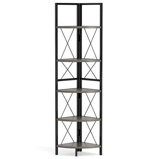 5-Tier Freestanding Corner Shelf 63 Inch Tall Storage Rack-Rustic Brown
