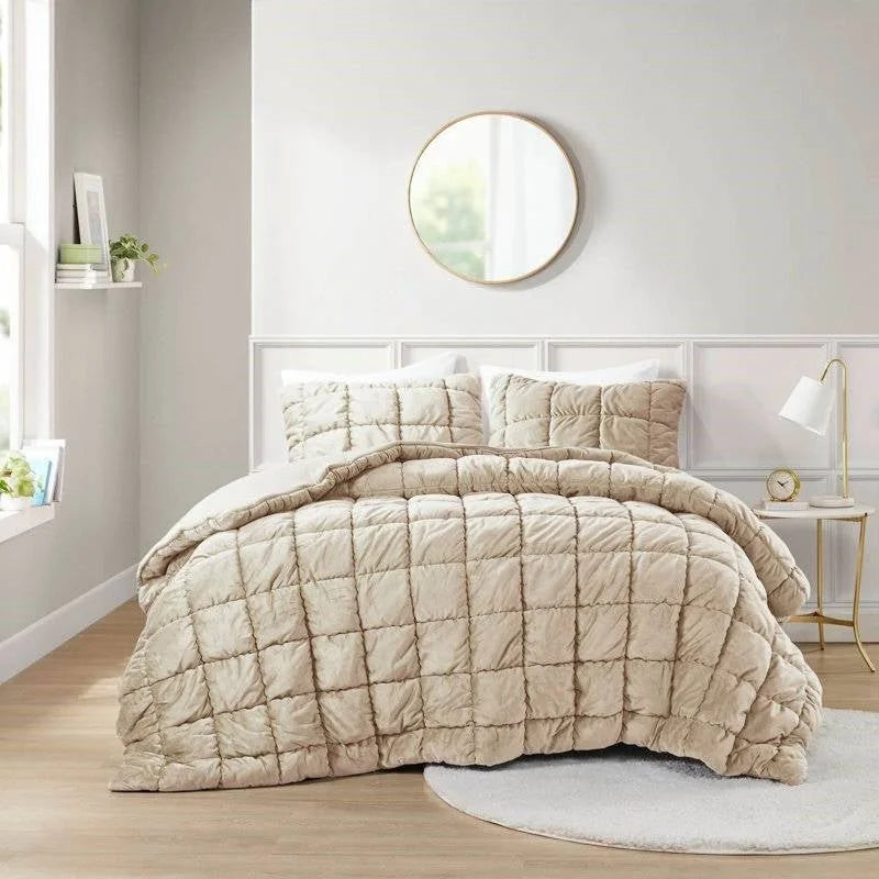 Full/Queen Beige Velvety Soft Down Alternative Comforter Set