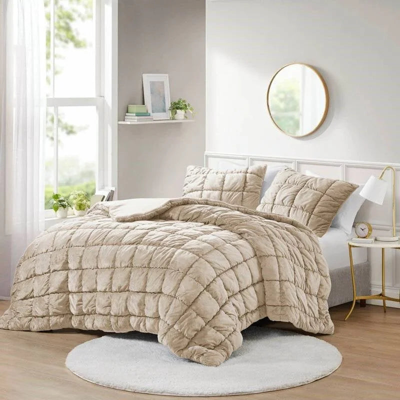 Full/Queen Beige Velvety Soft Down Alternative Comforter Set