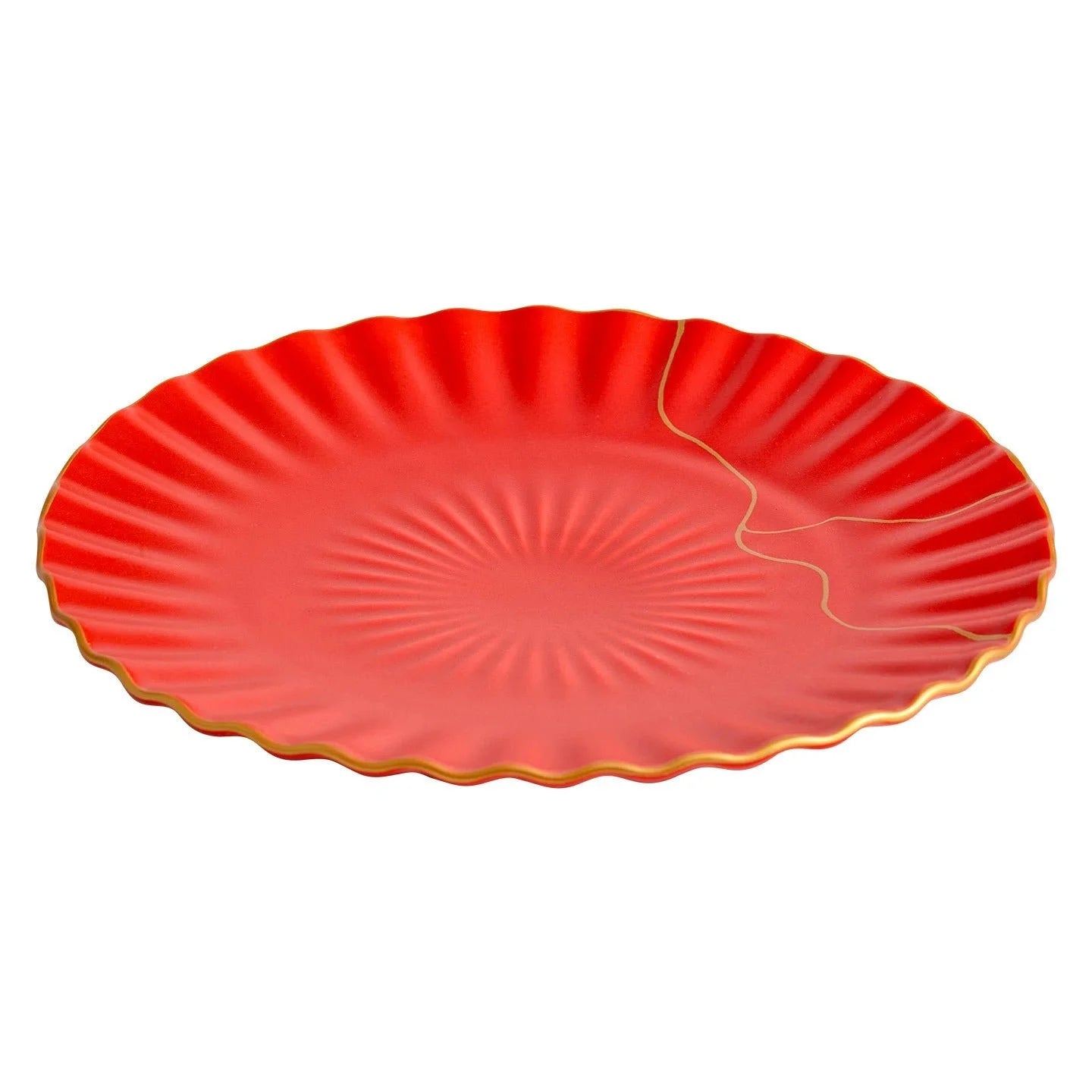 Luxury Red Ceramic Dinner Plate with Golden Rim – 10" Japanese Style Flat Plate
