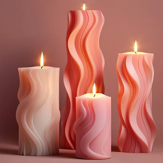Wave Cylindrical Candle Silicone Mold With Irregular Geometric Shape Twisted