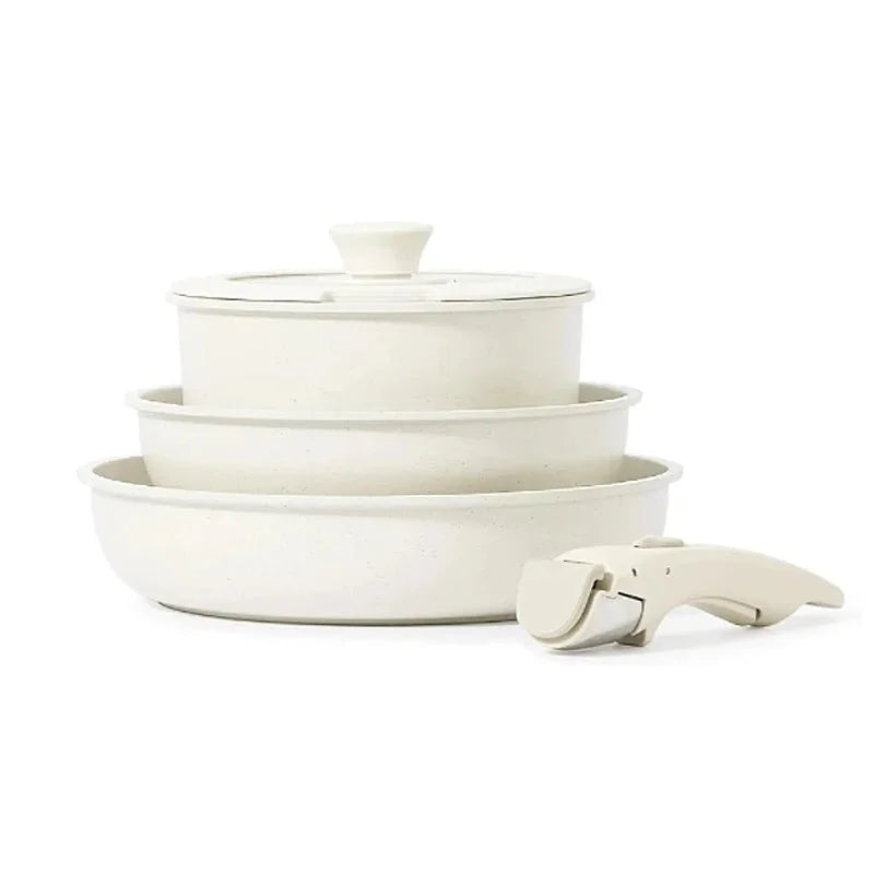 NNEOBA 5-Piece Non-Stick Cookware Set Aluminum Alloy Pots and Pans with Lids White