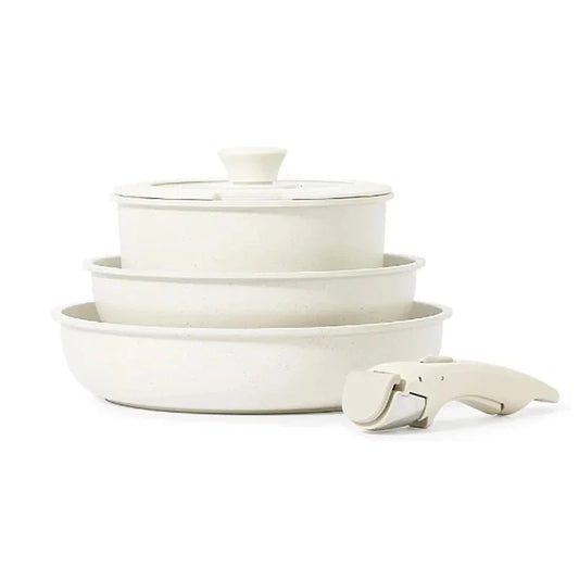 NNEOBA 5-Piece Non-Stick Cookware Set Aluminum Alloy Pots and Pans with Lids White