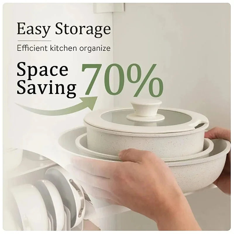 NNEOBA 5-Piece Non-Stick Cookware Set Aluminum Alloy Pots and Pans with Lids White