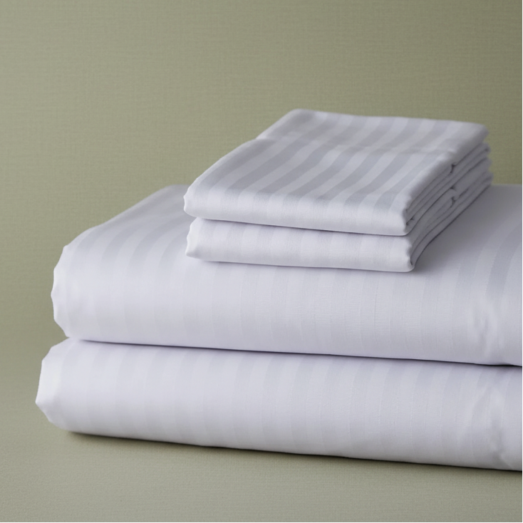 T-250 White Blended 10 MM Satin Stripe Bed Sheets