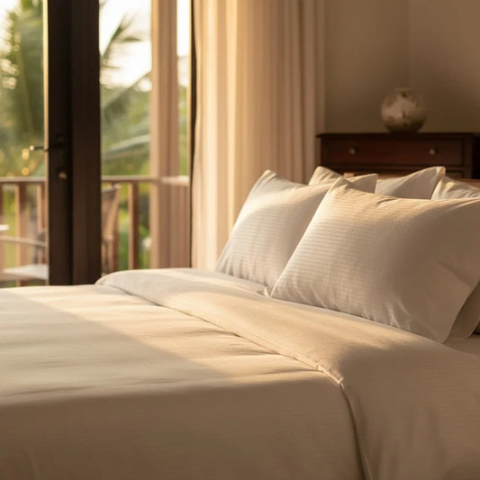 T-310 White Blended 6MM Satin Stripe Bed Sheets