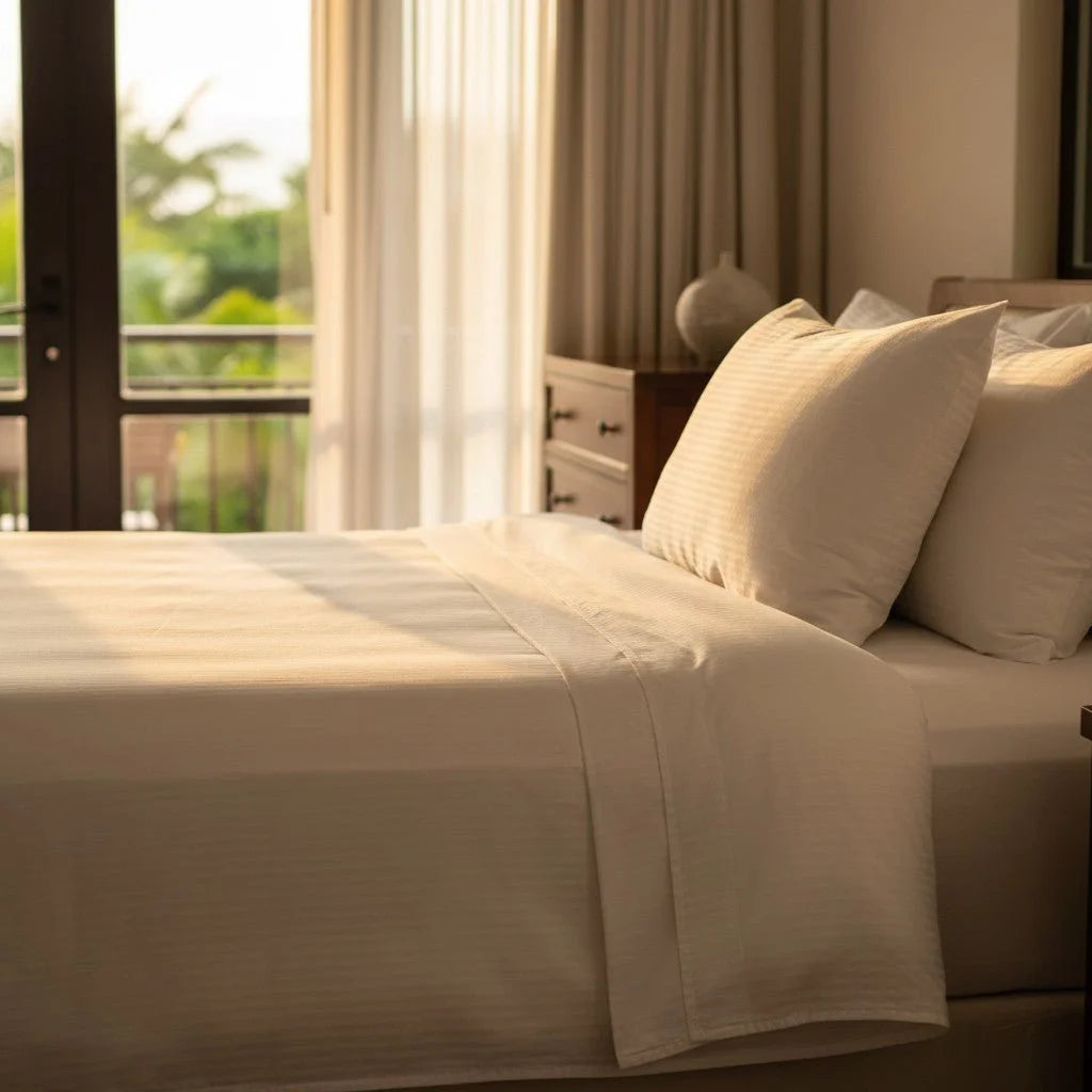 T-310 White Blended 6MM Satin Stripe Bed Sheets