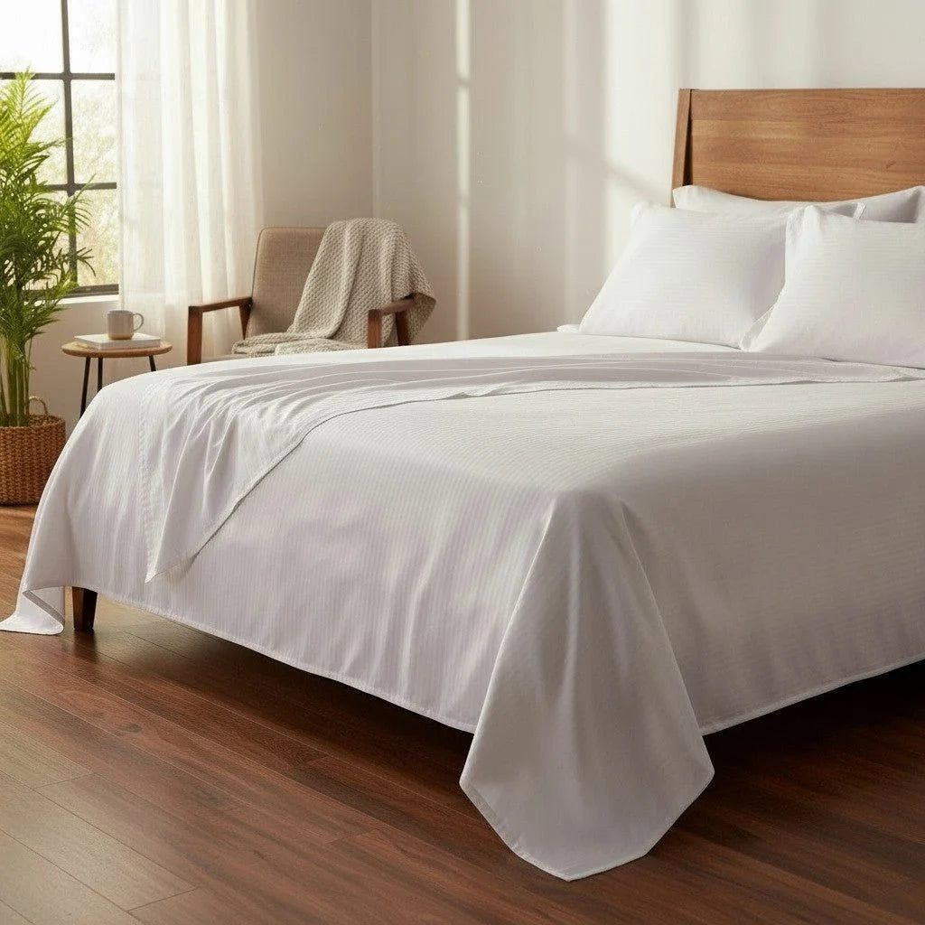 T-310 White Blended 6MM Satin Stripe Bed Sheets