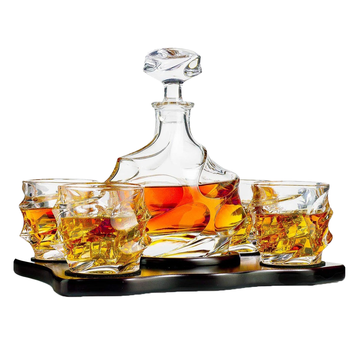 The Wine Savant Wine and Whiskey Mountain Decanter with 4 Glasses and Wood Tray 750 ML