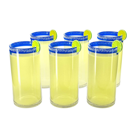 Hand Blown Mexican Drinking Glasses – Set of 6 Confetti Rock Design Glasses by The Wine Savant (Cobalt)