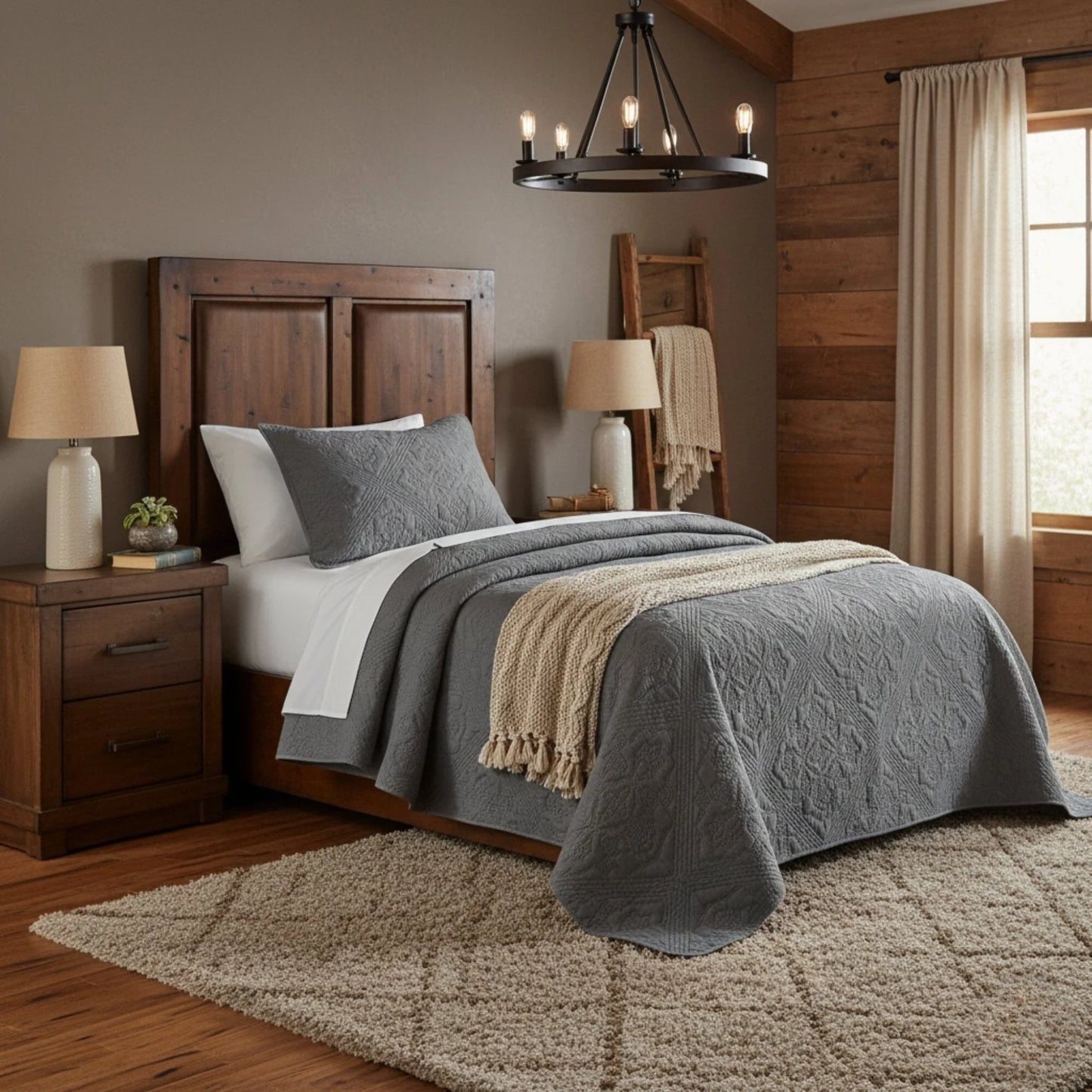 DaDa Bedding Floral Vintage Stone Wash Grey Matelassé Ash Silver Diamond Pattern Quilted Bedspread Set (JHW855)