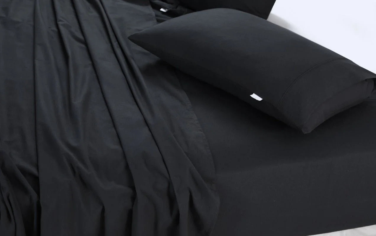 NNEDSZ Elan Linen 100% Egyptian Cotton Vintage Washed 500TC Charcoal Single Bed Sheets Set