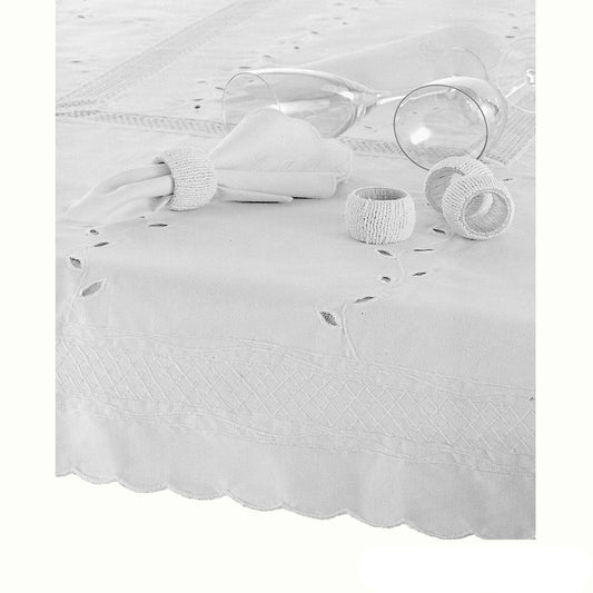 NNEDSZ Embroidered Tablecloth - 150x225cm Oblong BRIGHT WHITE