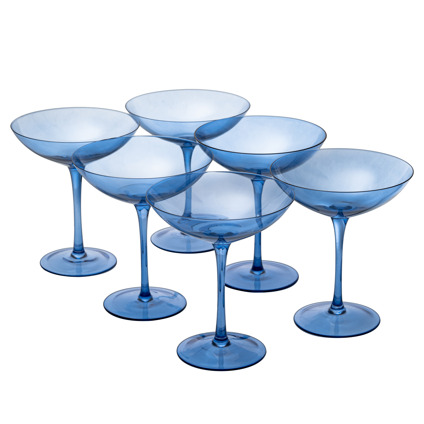 Cobalt Blue Colored Champagne Coupe Glasses 12oz Set of 6 by The Wine Savant - Toasting Glasses, Wedding Party Champagne Cocktail Blue Champagne Colored Glasses Prosecco, Mimosa, Home Bar Glassware