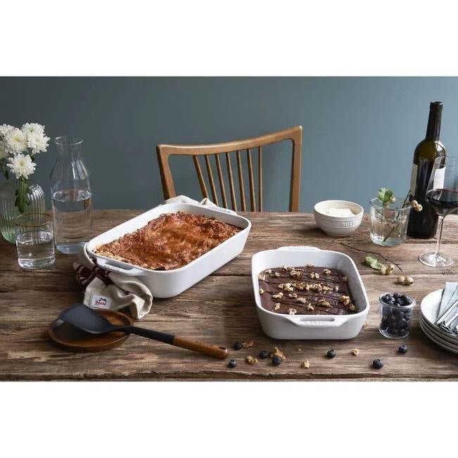 2 Piece Ceramic Stoneware Bakeware Casserole Dish Set in White