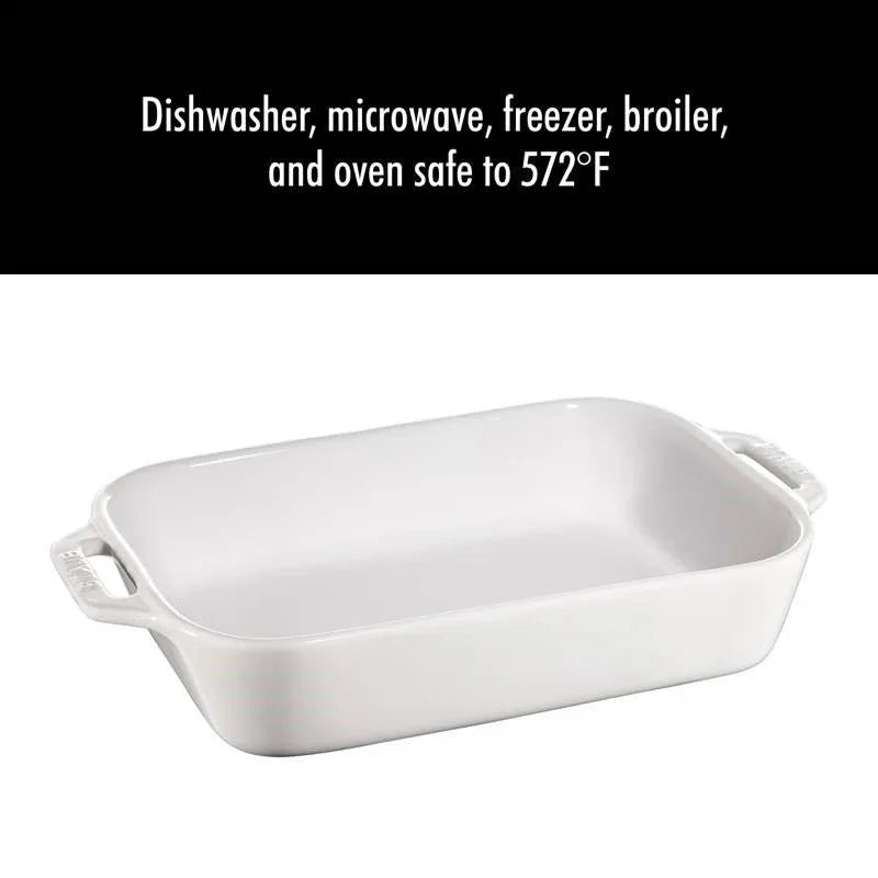 2 Piece Ceramic Stoneware Bakeware Casserole Dish Set in White