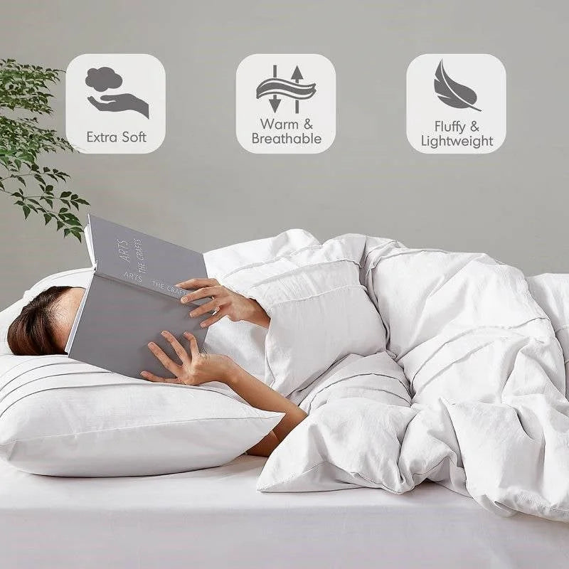 King Size Microfiber Pleated Soft Washed Comforter Set White