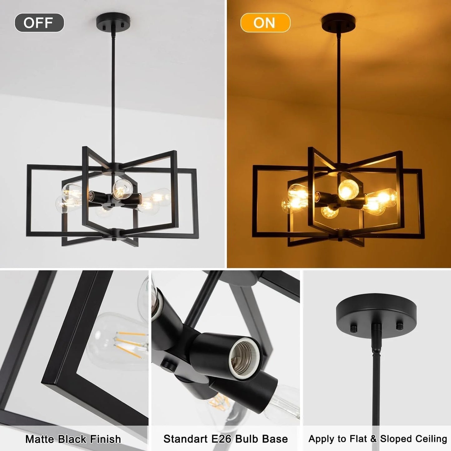 Black 23 Inch Farmhouse Chandelier For Dining Room