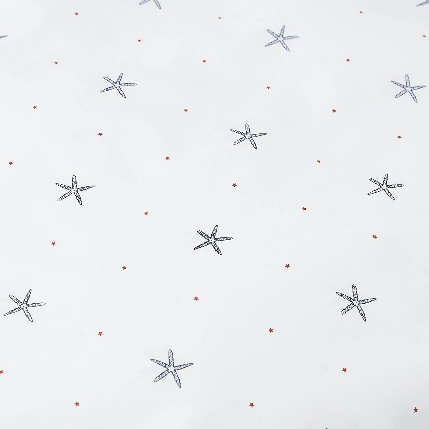 Queen Size Coastal Beach Starfish White Navy Red 100-Percent Cotton Sheet Set