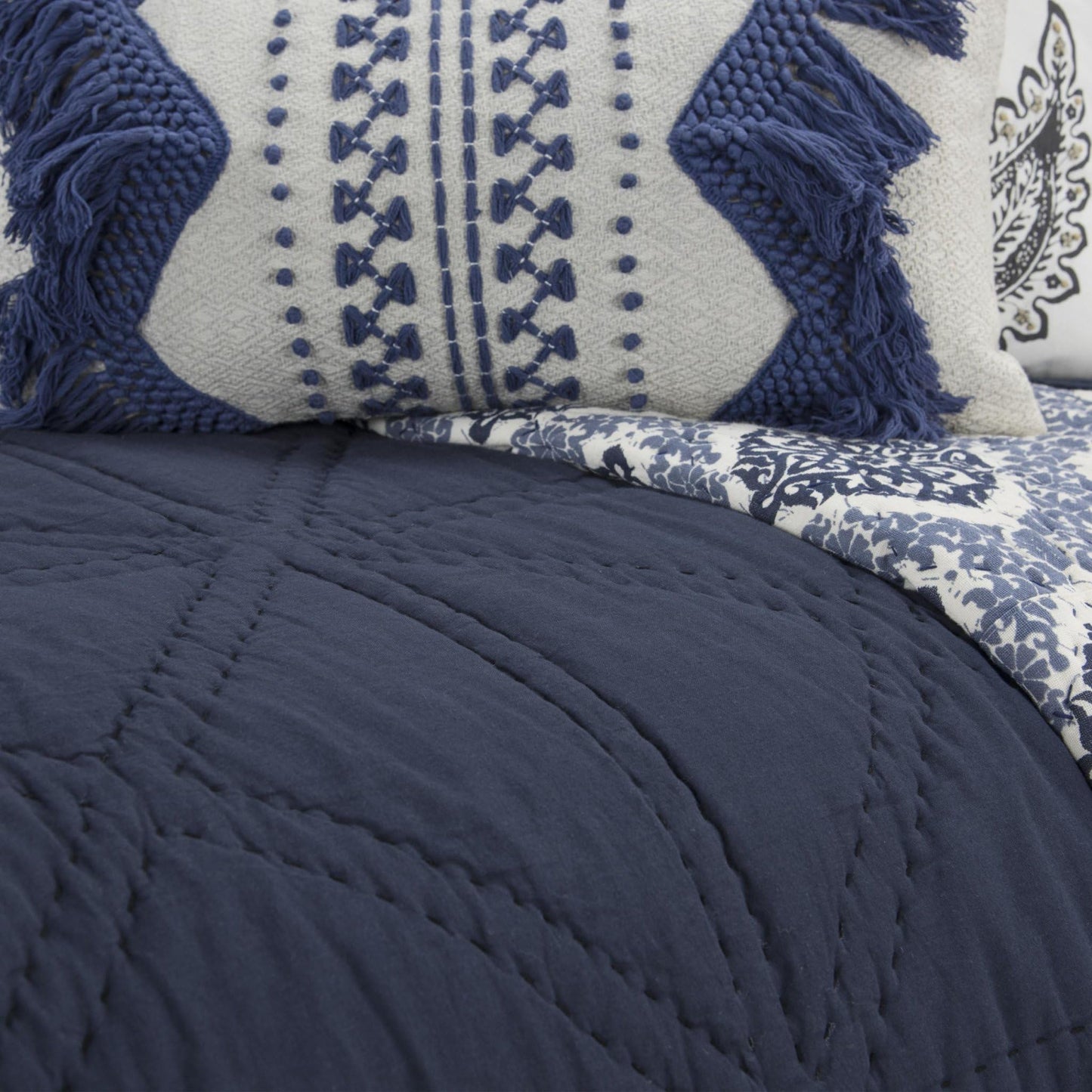 Set of Three Indigo Geometric King Quilt