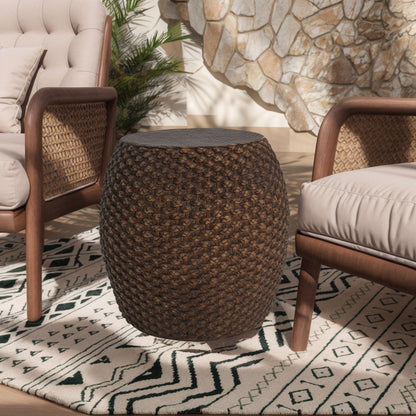Faux Rattan Side Table for Both Indoor and Outdoor Use, Handmade MgO, Brown