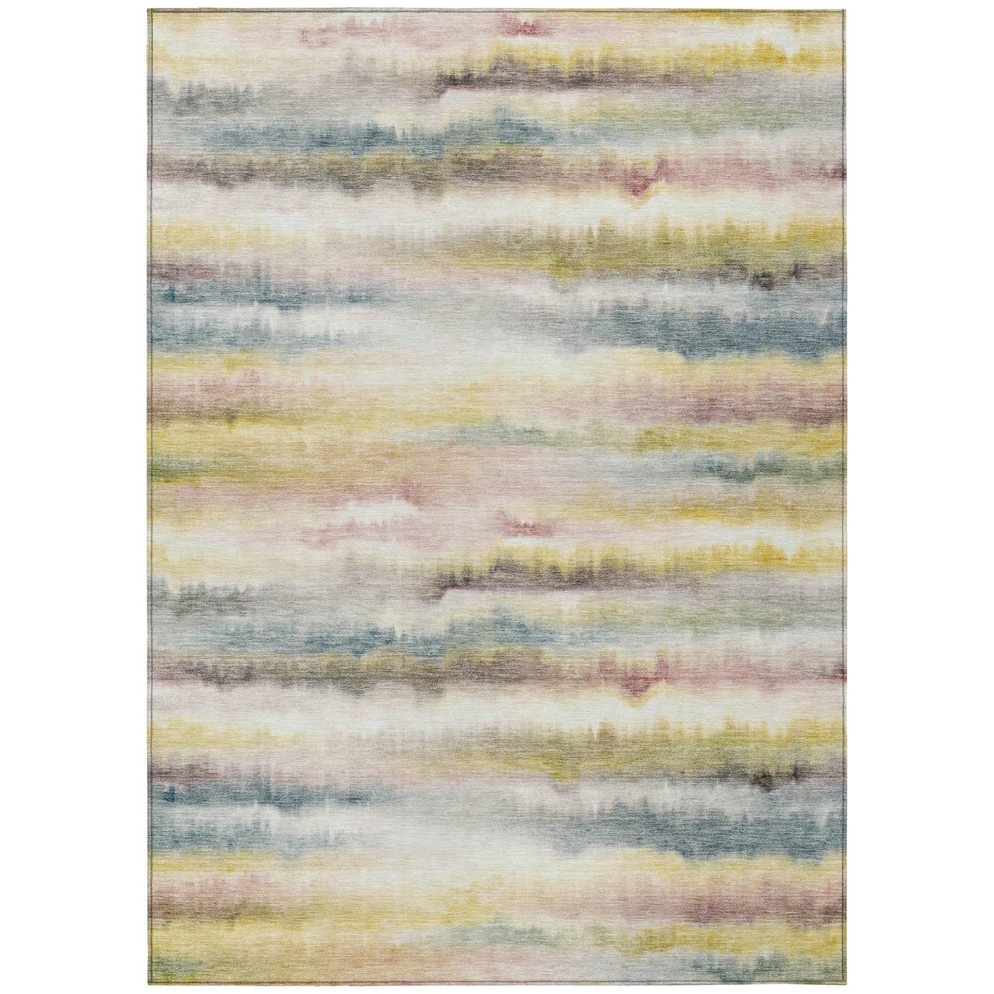 5' X 8' Gold Gray and Ivory Striped Washable Indoor Outdoor Area Rug